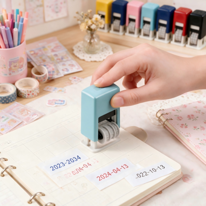 Mini Adjustable Date Roller Stamp, Reusable Self-Inking Dater Stamp, Portable Clear Print Date Seal For DIY Journal, Planner, Office & School Stationery Supplies
