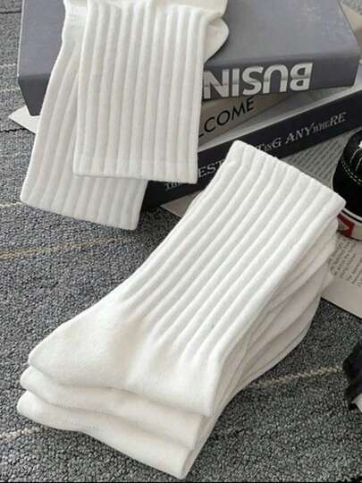1/2/3/4/5/10/20/30/40/50 Pairs Men's Mid-Calf Socks, White Anti-Odor Moisture-Wicking Breathable Sports Socks, Autumn/Winter
