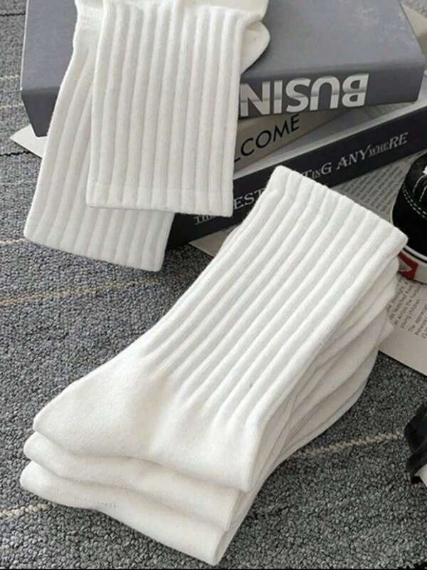 1/2/3/4/5/10/20/30/40/50 Pairs Men's Mid-Calf Socks, White Anti-Odor Moisture-Wicking Breathable Sports Socks, Autumn/Winter