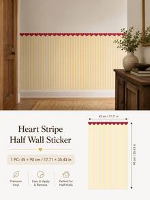 1pc/4pcs Heart Stripe Half Wall Decal, Removable & Peel And Stick Wall Sticker, Suitable For Bedroom, Living Room And Entryway, 4 Colors Available - Heart Pinstripe - View 14