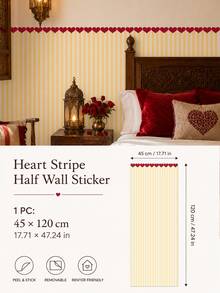 1pc/4pcs Heart Stripe Half Wall Decal, Removable & Peel And Stick Wall Sticker, Suitable For Bedroom, Living Room And Entryway, 4 Colors Available - Heart Pinstripe - View 18