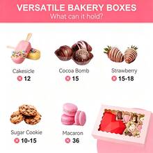 10PCS Window Bread Box, 12 X 8 X 2.5 Inches, White Large Cookie Box, Auto-Pop-Up Food Container For Pies, Cakes, Muffins, Donuts And Pastries, Party, Holiday, Wedding, Birthday - Pink - View 10