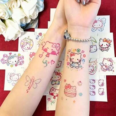 Sanrio 100/50/20pcs Stickers KT Cat And Other Patterns Water Transfer Stickers, Featuring Playful Cartoon Design, Waterproof And Sweat-Resistant Formula, Long-Lasting And Fade-Resistant! Easy To Apply And Remove, Removable Body Art Patches, Face Stickers And Water Cup DIY Decoration, Back To School Gift, Birthday Party Favor, Bingo Game Prize, Goodie Bag Filler, Classroom Reward