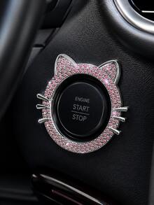 1pc Crystal Rhinestone Car Engine Start Stop Decorative Ring, Women's Shiny Car Accessory, Push Start Button, Key Ignition Starter And Knob Shiny Ring - A - View 4