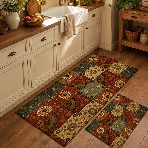 2D Vintage Bohemian Style Printed Pattern, Bedroom Doorway Rug, Daily Decor Floor Mat Home Porch Decoration, Suitable For Entryway, Porch, Indoor - Soft, Durable, Machine Washable Floor Covering, Suitable For Living Room, Bathroom, Bedroom, Game Room, Laundry Room, Dorm Decor