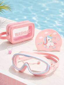 Set Kacamata Renang Anak Bingkai Besar, Topi Renang Kartun Unicorn, Penjepit Hidung, dan Tas Penyimpanan Transparan Portabel, Kombinasi untuk Hari Pertama Sekolah - Berwarna merah muda - View 8