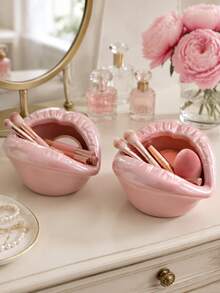 Glossy Red Lips Makeup Organizer, Vanity Storage Bowl For Brushes, Lipsticks, Mascara, Compacts And Beauty Tools; Creative Dressing Table Decor, Desktop Holder And Stylish Unique Gift For Makeup Lovers. - Classic - View 2