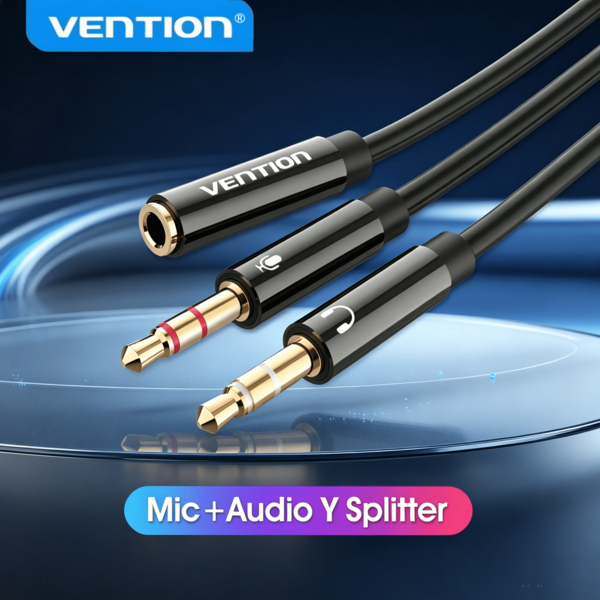 VENTION 麥克風耳機分接頭 3.5mm 音訊 Y 型分接適配器，3.5mm 母頭轉雙 3.5mm 公頭 CTIA 標準 Aux，適用於 PC/適配器/筆記型電腦/桌上型電腦/遊戲