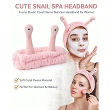 Black/Pink Cute Snail Face Wash Headband, Fun Cartoon Snail Elastic Coral Fleece Skincare Headband, Soft Makeup Removal Headband, Women's Bath, Beauty Skincare And Daily Makeup Hair Accessory - Multicolor - View 4