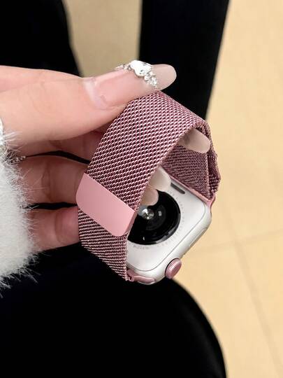 1 buah Tali Jam Tangan Magnetik Milanese Pink Fashion Wanita, Kompatibel dengan Apple Watch 38mm 40mm 41mm 42mm 44mm 45mm 46mm 49mm, Aksesori Jam Tangan Pintar Fashion, Kompatibel dengan Apple Watch Series Ultra 3/2/1 11 10 9 8 7 SE3 6 5 4 3 2 1, Tali Jam Tangan Pria dan Wanita