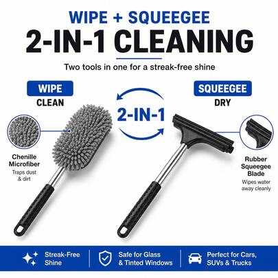 CARSUN [Streak-Free Silent Anti-Fog Window Squeegee]Car Glass Handheld Portable Water Scraper & Handheld Car Cleaning Cloth Cleaning Tool, No Damage To Coating, All-Season Use