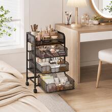 Rolling Makeup Cart Organizer With 2 Drawers, Narrow Floor Skincare Organizers, Vanity Organizer Cosmetics Display Cases Holder For Skin Care Nail Polish Perfume Makeup Brush, White - 白色 - 查看 11