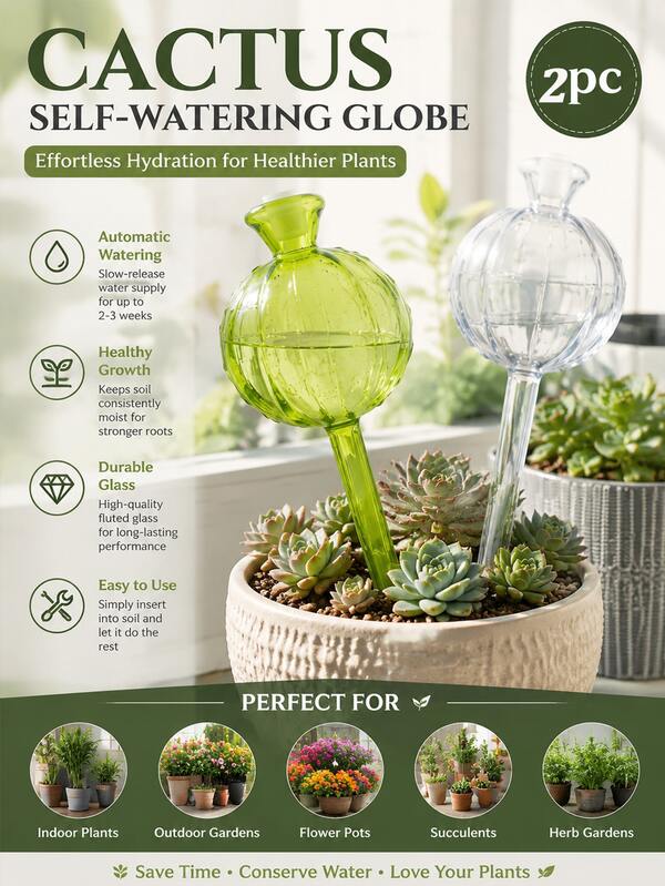 Juego de 2 piezas de bolas de riego para cactus mejoradas: 4 bolas de riego autocebantes y 4 tapones de control de flujo, espinas de plantas anti-obstrucción, adecuadas para plantas de interior, decoraciones de cactus lindas, sistema de riego de vacaciones fácil de llenar, regalo de jardinería premium para plantas