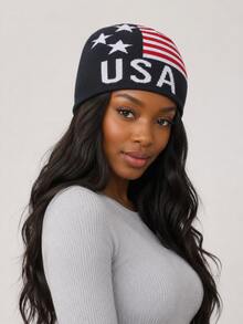 1pc Unisex Flag Knit Hat, Back To School Season USA & UK Pattern Knit Hat, Warm Street Style Winter Accessory, Unisex - Multicolor - View 7
