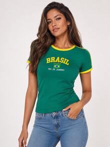 Baby Tee Brazil Retro Embroidered BabyLock Y2K Blouse - Verde - Ver 2