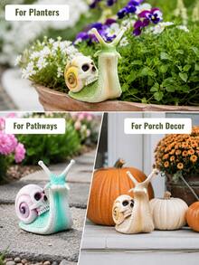 1pc Halloween Skull Snail Garden Ornament, Spooky Gothic Outdoor Yard Decor For Patio, Porch, Planter & Pathway - Multicolor - View 7