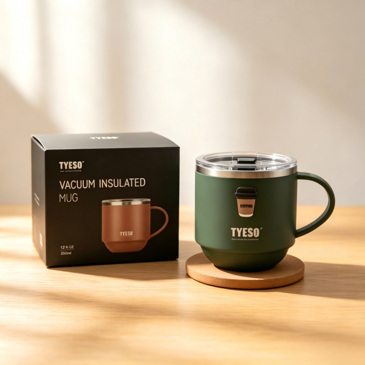 Tyeso 330ML 高級雙層真空不鏽鋼咖啡杯，附咖啡貼紙、舒適手柄與透明蓋，耐用辦公旅行水杯，適用日常派對，可盛裝冷熱飲 - 彩色 - 查看 8