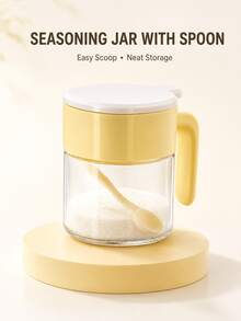 1pc Seasoning Jar With Spoon And Handle, Modern Minimalist Salt & Sugar Storage Container With Lid For Kitchen Cooking And Dining Table - Multicolor - View 3