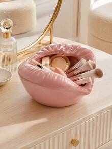 Glossy Red Lips Makeup Organizer, Vanity Storage Bowl For Brushes, Lipsticks, Mascara, Compacts And Beauty Tools; Creative Dressing Table Decor, Desktop Holder And Stylish Unique Gift For Makeup Lovers. - Classic - View 6