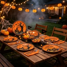 10pcs/20pcs/40pcs/60pcs Vintage Halloween Paper Tableware Set, Black Cat Ghost Tree 7/9 Inch Paper Plates 6.5 Inch Napkins, Orange & Black Halloween Party Supplies, Halloween Birthday Haunted House Theme Party Decoration Dinner Dessert Plates Napkins Set - Multicolor - View 4