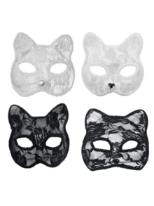 2件組萬聖節嘉年華蕾絲半臉貓咪化裝舞會面具 Cosplay 動物黑白貓臉 - A - 查看 4