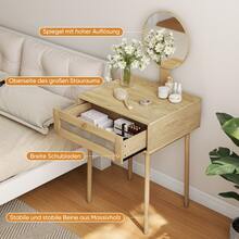 Rattan Vanity With Mirror, Compact Bedroom Vanity, Stylish Dressing Table Suitable For Small Spaces (No Chair Included). - 1 - View 6