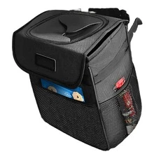 1pc Car Hanging Trash Can, Thickened Oxford Cloth, Waterproof & Leak-Proof, Flip Lid Design, Multi-Layer Mesh Pocket, 2 Gallon Large Capacity, Adjustable Shoulder Strap, Detachable Trash Bag Hook, Portable Waste Storage Bag, Suitable For SUV, Sedan, Home, Road Trip, Car Seat Back, Daily Travel Accessory - Black - View 5