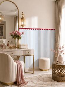 1pc/4pcs Heart Stripe Half Wall Decal, Removable & Peel And Stick Wall Sticker, Suitable For Bedroom, Living Room And Entryway, 4 Colors Available - Heart Pinstripe - View 9