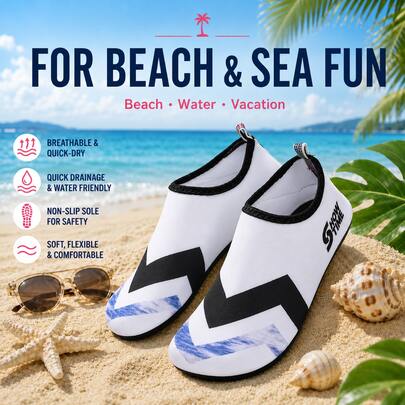 Simple White Wading Shoes With Stylish Print, Quick-Drying Upper, Non-Slip And Wear-Resistant Sole, Outdoor Sports River Tracing Shoes