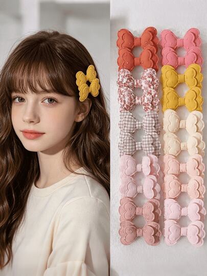 10pcs Macaron Soft Cute Fabric Hair Clips, Versatile Campus Style, Broken Hair Fixing BB Clips, Fashionable And Adorable