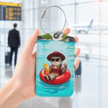 1pc Luggage Tag, Selected PU Leather Material With Privacy Protection Flap And Sturdy Stainless Steel Ring, Easy To Identify, Suitable For Various Travel Bags (Fashion Glasses Spotted Dog/Frog/Cat/Goose/Dachshund/Giraffe/Capybara Print) - Multicolor - View 14