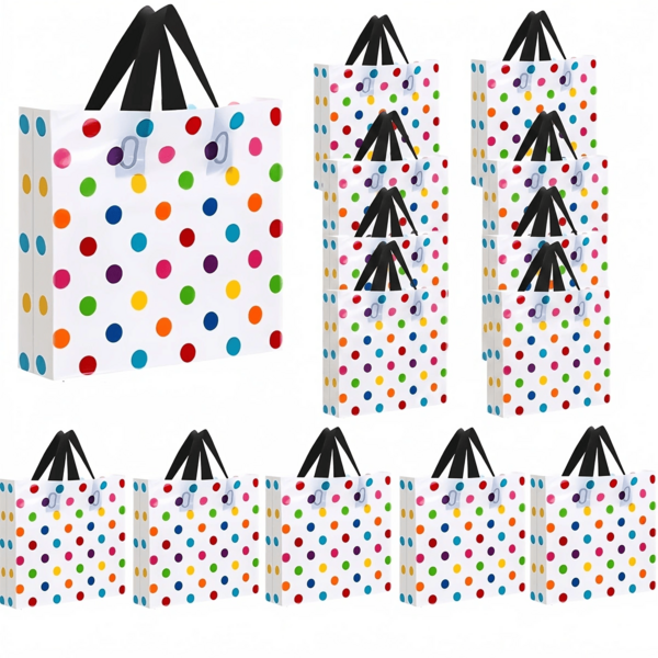 14/7pcs Tas Kado Polkadot Pelangi Warna-warni, Terbuat dari Bahan PE Tahan Lama dengan Pola Polkadot, Tas Belanja Plastik, Cocok untuk Perayaan Liburan, Promosi Komersial, Tas Penyimpanan Pantai, Tas Kado Paskah, Suvenir Pesta, Acara Festival dan Skenario Kehidupan Sehari-hari, Pilihan Ideal untuk Tas Belanja Portabel