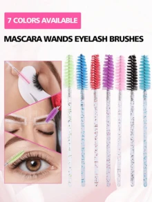 50/100pcs Eyelash Brushes, Suitable For Eyelash Extensions, Eyebrows And Makeup, Crystal Color, 7 Colors Available (Colorful) - Multicolor - View 7