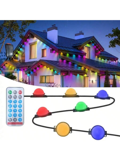 AMILL 35.4Ft Solar Powered Outdoor LED Eaves Strip Lights, 13 Lighting Modes Multicolor Roof Strip With Timer, For House, Roof, Courtyard, Party, Daily Decor, And Festivals