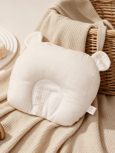 1 pieza Almohada pequeña ligera y delgada con estampado lindo de osito, almohada suave y cómoda de soporte para el cuello y anti-cabeza plana para todas las estaciones