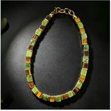 1PC Natural Stone Green And Brown Block Alternating Regular And Beautiful To The Eye Brightens Daily Outfits Suitable For Business And Other Occasions - Multicolor - View 4