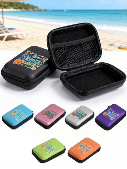 Durable EVA Hard Shell Portable Digital Organizer Bag With "Travel Chargers" Letter Pattern, Electronic Product Storage Bag, Mini Makeup Bag, Lipstick Organizer, For Storing Electronic Accessories, Earphones, Chargers, Coins, Travel-Size Skincare Products, Suitable For Vacation, Dorm, Office, Travel, Perfect Birthday Gift, Back To School Gift, School Opening Gift, Teacher's Day Gift