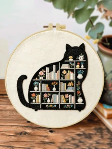 成人初學者刺繡套件,趣味貓咪圖案,含布料、逐步教學指南、繡框、針與線,適合感恩節/聖誕節送禮,居家、花園或辦公室裝飾,20x20cm/7.9in - A - 查看 17