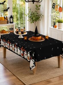 1 buah Taplak Meja Hantu Halloween Hitam, Hantu Putih, Lentera , Kelelawar, Jaring Laba-laba dan Cetakan Tanda BOO, Desain Tepi Bergelombang, Cocok untuk Pesta, Meja Makan dan Dekorasi Liburan Rumah - MultiWarna - View 9