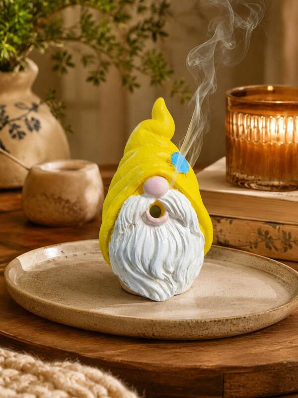 Cute Gnome Incense Burner, Mouth Smoke Incense Cone Holder, Yellow Hat Dwarf Character Burner For Home Fragrance, Living Room, Bedroom, Study, Desk, Shelf And Meditation Corner, Whimsical Cottagecore Decor, Gift For Gnome Lovers