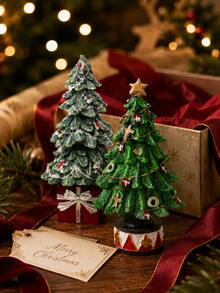 Mini Resin Christmas Tree Ornament, Vintage Christmas Desktop Decor, Hand-Painted Christmas Tree Figurine, Fireplace Mantel Bookshelf Fireplace Living Room Office Desktop Small Holiday Decoration, Holiday Home Decor Gift - 1PC - View 9