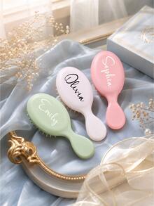 Personalized Mini Hairbrush, Customized Name Cushion Brush, Portable Travel Hairbrush, Gentle Wet/Dry Hair Styling Tool, Exquisite Birthday Party Favor, Scalp Massage Pocket Comb, Compact Daily Hairstyle Accessory, Sweet Customized Gift , Detangler - Multicolor - View 5