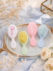 Personalized Mini Hairbrush, Customized Name Cushion Brush, Portable Travel Hairbrush, Gentle Wet/Dry Hair Styling Tool, Exquisite Birthday Party Favor, Scalp Massage Pocket Comb, Compact Daily Hairstyle Accessory, Sweet Customized Gift , Detangler - Multicolor - View 3