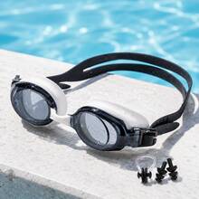 Unisex High-Definition Wide-View Swimming Goggles, Soft Silicone Eye Seal, Adjustable Split Strap, Nose Clip And Earplugs Included, Multiple Colors Available, Swimming Training Gear - Black and White - View 2