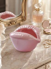 Glossy Red Lips Makeup Organizer, Vanity Storage Bowl For Brushes, Lipsticks, Mascara, Compacts And Beauty Tools; Creative Dressing Table Decor, Desktop Holder And Stylish Unique Gift For Makeup Lovers. - Classic - View 12
