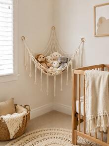 1pc Decorative Plush Doll Storage Corner Hanging Net Hammock, Mesh Hammock Fabric Storage Rack With Hooks, Suitable For Bedroom, Plush Doll Storage Hammock Net - Plush Doll Corner Decorative Hammock Net - Hanging Plush Doll Storage Rack, Large Room Decor, Bohemian Style Plush Doll Net Or Large Hammock - Multicolor - View 4