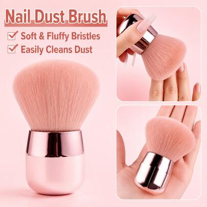 1pc Pink Mushroom Head Nail Dust Brush, Soft Bristle Nail Cleaning Brush With Base, Portable Manicure Dust Remover For Salon & Home DIY
