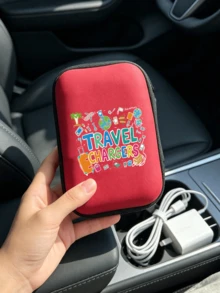 Bolsa Organizadora Digital Portátil de Casca Rígida de EVA Durável com Padrão de Letras "Carregadores de Viagem", Bolsa de Armazenamento de Produtos Eletrônicos, Mini Bolsa de Maquiagem, Organizador de Batom, Para Armazenar Acessórios Eletrônicos, Fones de Ouvido, Carregadores, Moedas, Produtos de Cuidados com a Pele de Tamanho de Viagem, Adequado para Férias, Dormitório, Escritório, Viagem, Presente de Aniversário Perfeito, Presente de Volta às Aulas, Presente de Abertura de Escola, Presente do Dia do Professor - Multicolorido - Visão 4