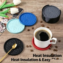 7/6/3/1pc/Set Thickened Solid Color Heat-Resistant Silicone Coasters With Storage Rack, Geometric Diamond & Round Design Non-Slip Drink Cup Mats, Suitable For Coffee Cups, Wine Glasses, Kitchen Dining Table Party Home Decor Accessories, Christmas Decoration - Multicolor - View 7
