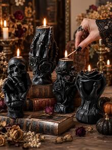 1pc Creative Gothic Skull Hand Series Aromatherapy Candle, Handmade Skull Hand With Rose, Bone Hand Holding Rose Soy Wax Candle For Tabletop Decor, Candle Gift, Altar Decoration, Halloween Candle, Unique Gift For Gothic Collectors, Indoor Home Decor, Late Autumn Holiday Gift, Fashion Scented Decorative Candle - Gothic Skull Hand Series Scented Candle - View 6